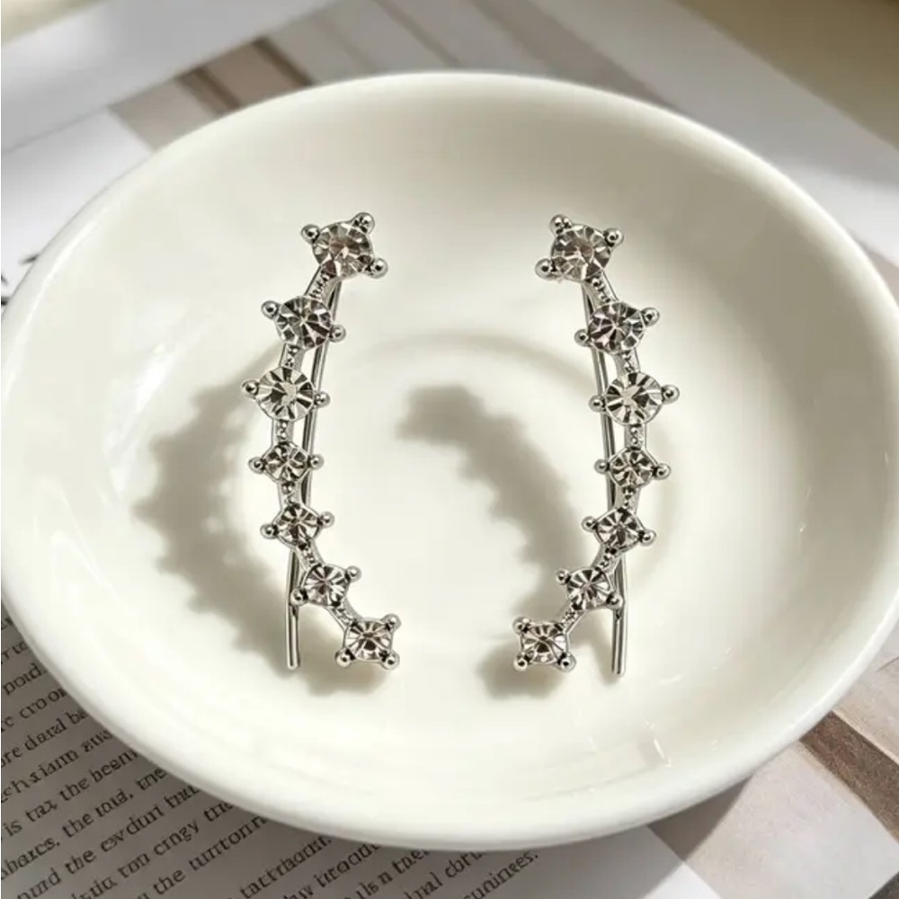 Silver Crystal Star Ear Climbers - Elegant Women Jewelry